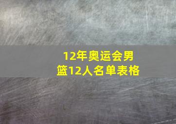 12年奥运会男篮12人名单表格