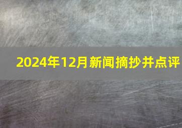 2024年12月新闻摘抄并点评