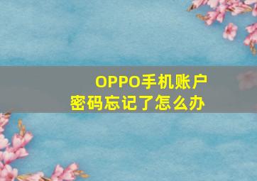 OPPO手机账户密码忘记了怎么办