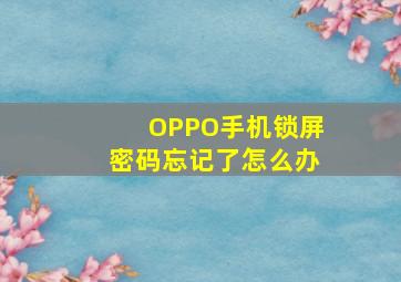 OPPO手机锁屏密码忘记了怎么办