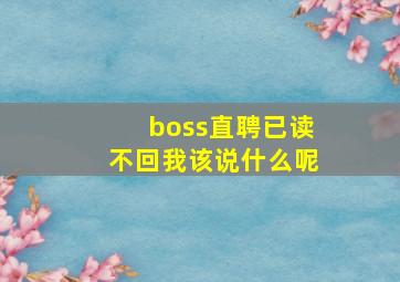 boss直聘已读不回我该说什么呢