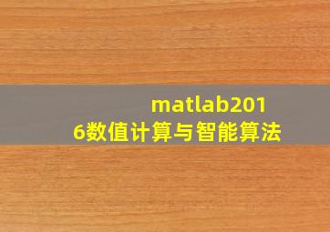 matlab2016数值计算与智能算法