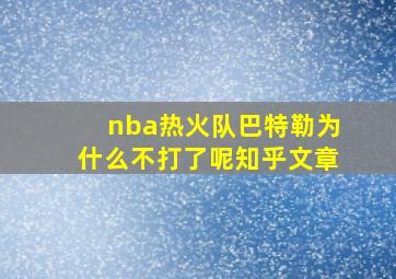 nba热火队巴特勒为什么不打了呢知乎文章