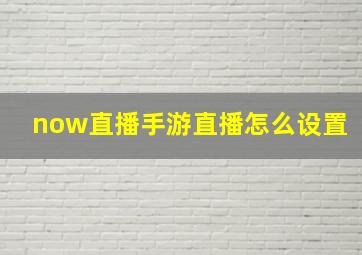 now直播手游直播怎么设置