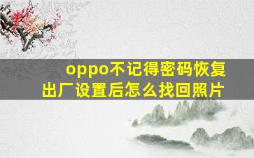 oppo不记得密码恢复出厂设置后怎么找回照片