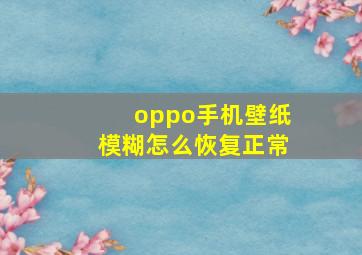 oppo手机壁纸模糊怎么恢复正常