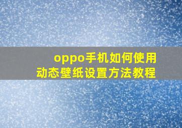 oppo手机如何使用动态壁纸设置方法教程