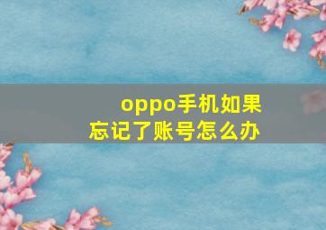 oppo手机如果忘记了账号怎么办