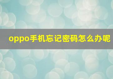 oppo手机忘记密码怎么办呢