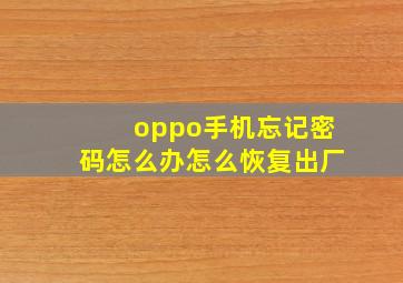 oppo手机忘记密码怎么办怎么恢复出厂