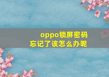 oppo锁屏密码忘记了该怎么办呢