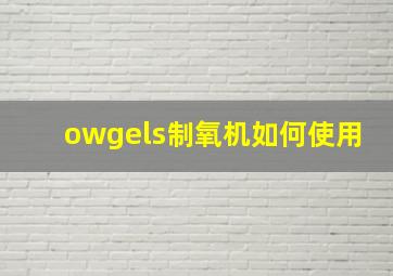 owgels制氧机如何使用