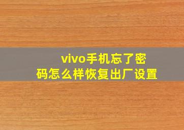 vivo手机忘了密码怎么样恢复出厂设置