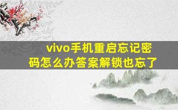 vivo手机重启忘记密码怎么办答案解锁也忘了