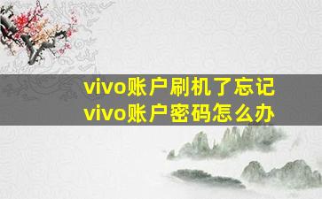 vivo账户刷机了忘记vivo账户密码怎么办