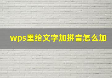 wps里给文字加拼音怎么加