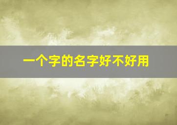 一个字的名字好不好用