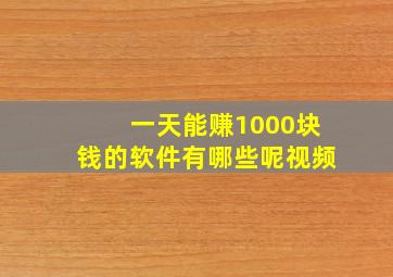 一天能赚1000块钱的软件有哪些呢视频