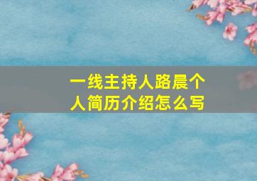 一线主持人路晨个人简历介绍怎么写