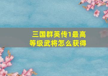 三国群英传1最高等级武将怎么获得