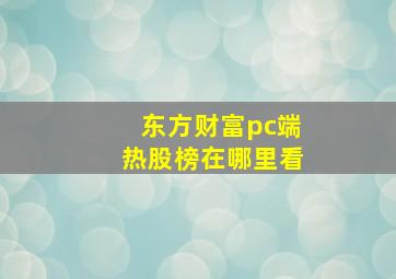 东方财富pc端热股榜在哪里看