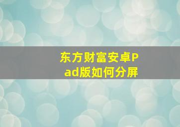 东方财富安卓Pad版如何分屏