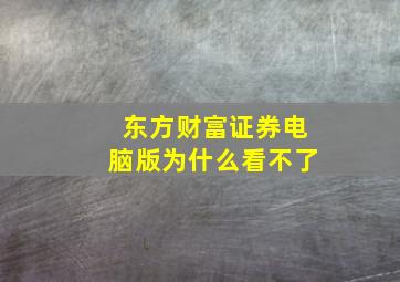 东方财富证券电脑版为什么看不了