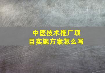 中医技术推广项目实施方案怎么写