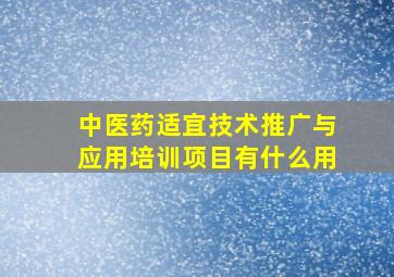 中医药适宜技术推广与应用培训项目有什么用