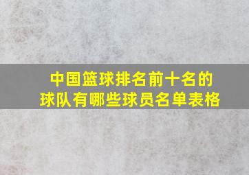 中国篮球排名前十名的球队有哪些球员名单表格