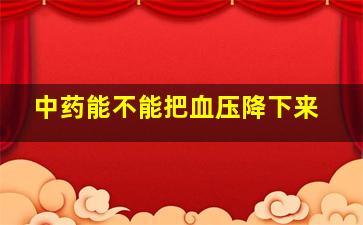 中药能不能把血压降下来