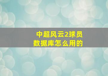 中超风云2球员数据库怎么用的