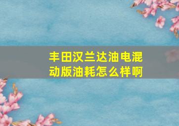 丰田汉兰达油电混动版油耗怎么样啊