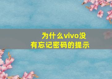 为什么vivo没有忘记密码的提示