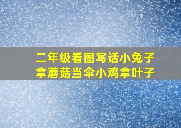 二年级看图写话小兔子拿蘑菇当伞小鸡拿叶子