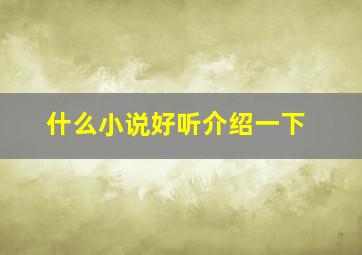 什么小说好听介绍一下