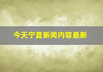 今天宁夏新闻内容最新