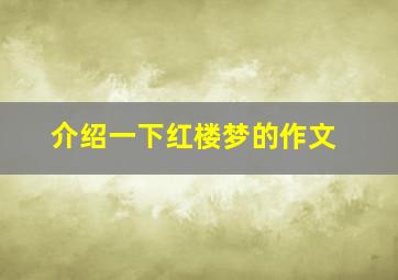 介绍一下红楼梦的作文