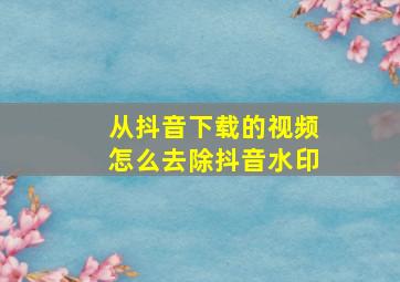 从抖音下载的视频怎么去除抖音水印