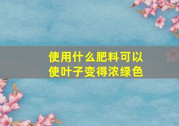 使用什么肥料可以使叶子变得浓绿色