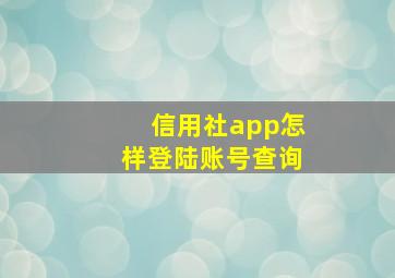 信用社app怎样登陆账号查询