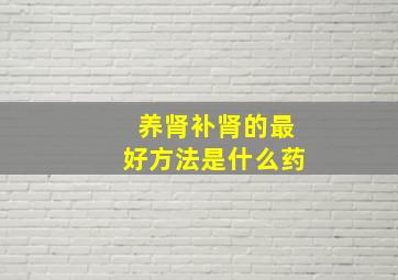 养肾补肾的最好方法是什么药