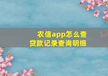 农信app怎么查贷款记录查询明细