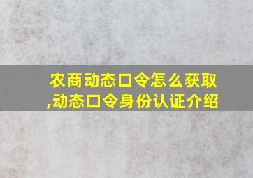 农商动态口令怎么获取,动态口令身份认证介绍