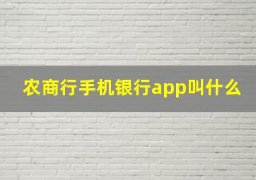 农商行手机银行app叫什么