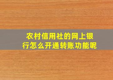 农村信用社的网上银行怎么开通转账功能呢