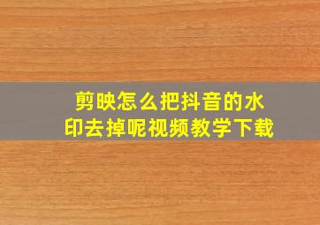 剪映怎么把抖音的水印去掉呢视频教学下载