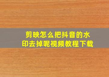 剪映怎么把抖音的水印去掉呢视频教程下载