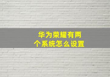 华为荣耀有两个系统怎么设置