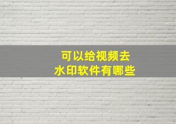 可以给视频去水印软件有哪些